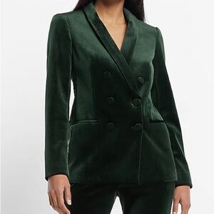 NWT Express Emerald (Dark Green) Velvet Double Breasted Shawl Collar Blazer